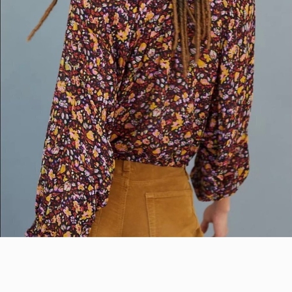 Womens Anthropologie Multicolor Floral Blouse W/ Bell Sleeve, Sheer, Sz SM - Picture 3 of 11